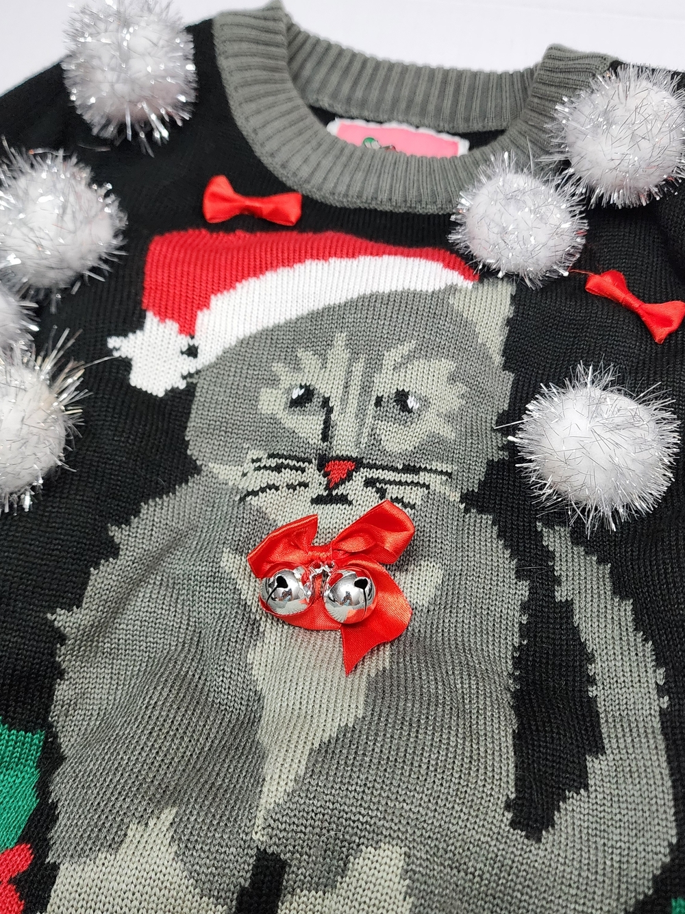 Tipsy Elves Ugly Christmas Sweater Unisex Size XS Cats Pompoms Bows - Picture 3 of 8